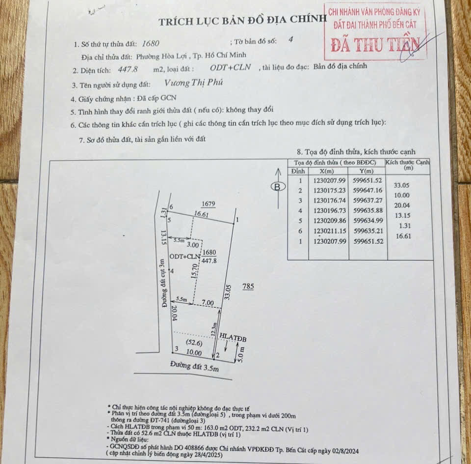 Bán đất góc 2MT 450m2 DT741 Hòa Lợi, Bến Cát, BD cách Vành Đai 4 chỉ 700m
